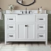 DELUXE LIVING 48 Inch Bathroom Vanity with Apron Farm Sink, White Farmhouse Bathroom Sink Cabinet with Soft Closing Doors & D
