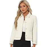 Allegra K Tweed Blazer for Women's Plaid Long Sleeve Vintage Outwear Work Office Short Jacket Coat