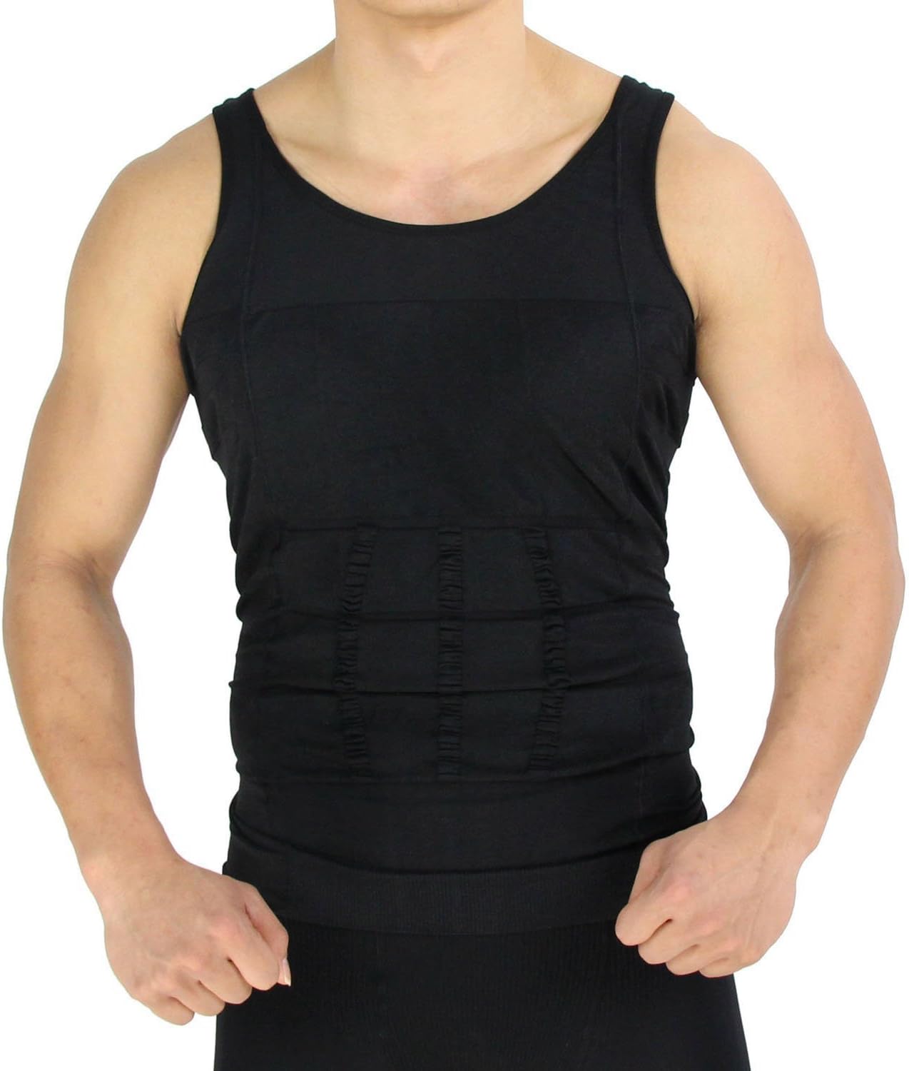 RockWearZ Men's Body Slimming Compression Undershirt Shaper Tank Tops Shirt Undershirts Vest Abs Abdomen Slim Training Workout (Small, Black - 1 Vest)