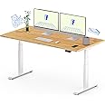 FLEXISPOT E8 Dual Motor 3 Stages Bamboo Electric Standing Desk 55x28 Inch Oval Leg Whole-Piece Board Height Adjustable Desk Electric Stand Up Desk Sit Stand Desk (White Frame + Bamboo Desktop)