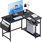 Pamray 40 Inch L Shaped Computer Desk with Reversible Side Storage Shelves, Small Corner Desk for Small Space Home Office, Writing Study Table PC Desk for Bedroom, Black