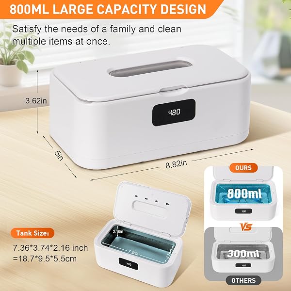 SNAWOWO ULTRASONIC JEWELRY CLEANER MACHINE- 28OZ/800ML 49KHZ PROFESSIONAL RETAINER CLEANER |5 TIMERS LED DISPLAY |304 STAINLESS STEEL TANK FOR JEWELRY, DENTURES, RETAINERS, GLASSES, RINGS, WATCH STRAP