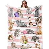 Cat Blanket for Girls Boys, Soft Flannel Fleece Throw Gifts, Lightweight Cozy Cute Cats Decor Blanket 40"x50"