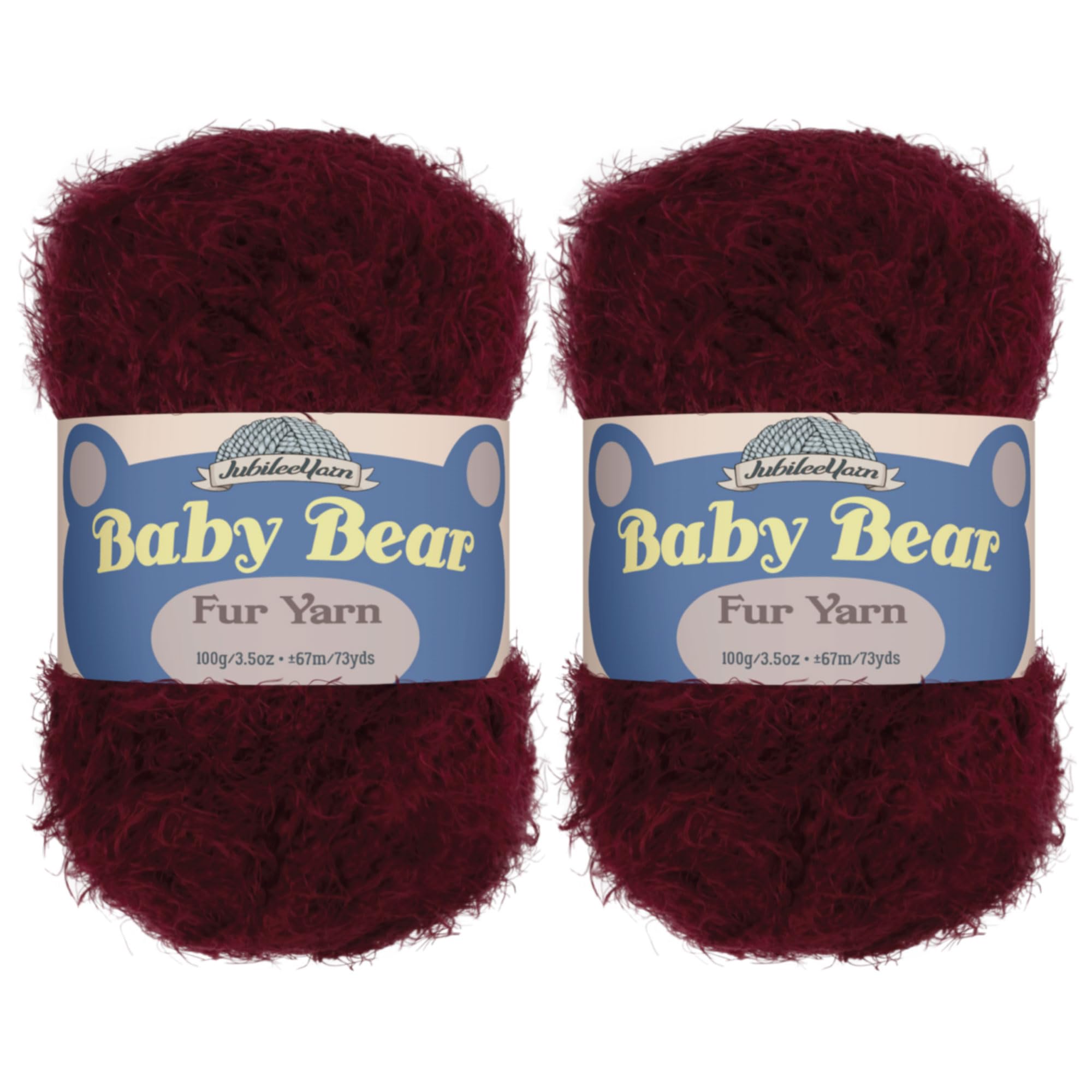 JubileeYarn Baby Bear Yarn - Chunky Weight Polyester Fur - 100g/Skein - Crimson - 2 Skeins