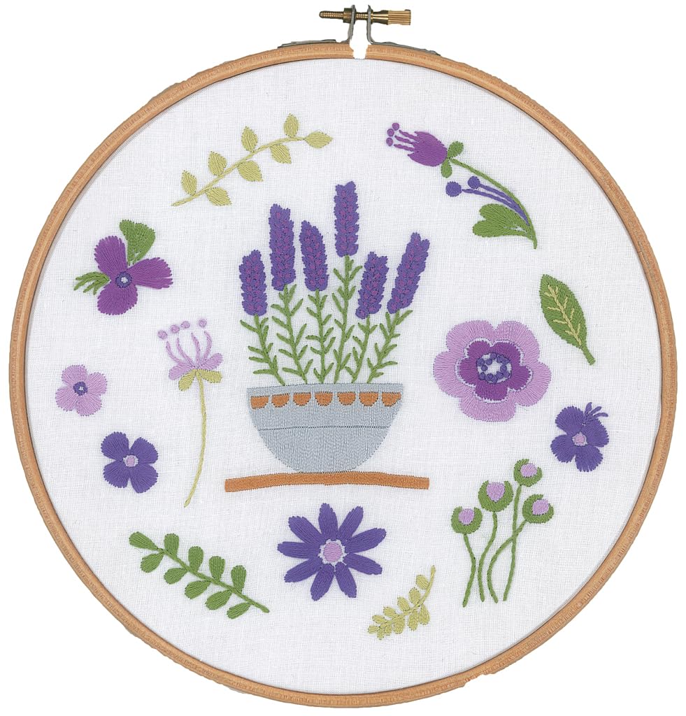 Vervaco Embroidery Kit with Ring Lavender, Cotton, Multi-Color, 20 x 20 x 0.3 cm