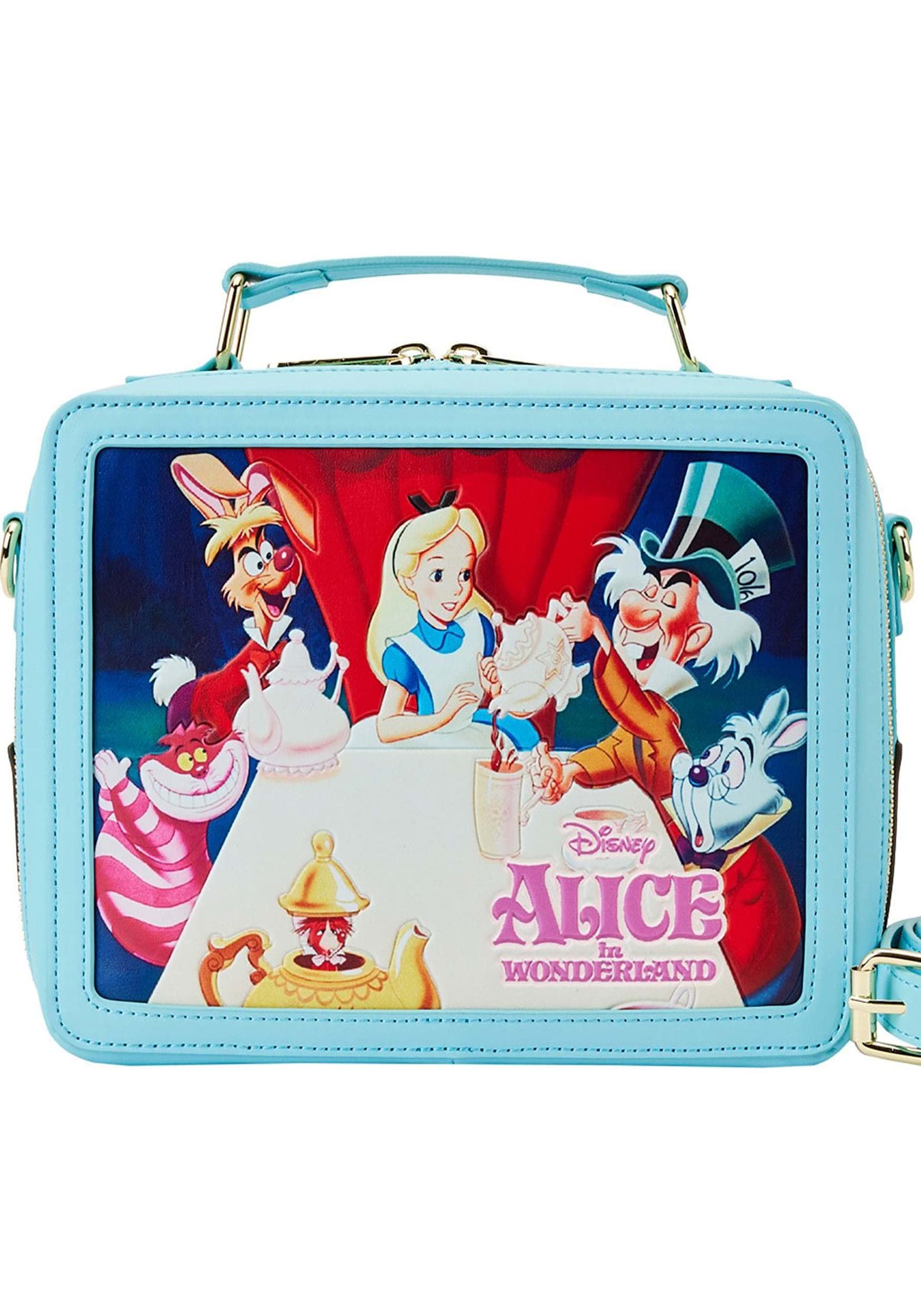 View 1 of ******Damage zipper***** Loungefly Disney Alice in Wonderland Classic Movie Lunch Box Crossbody