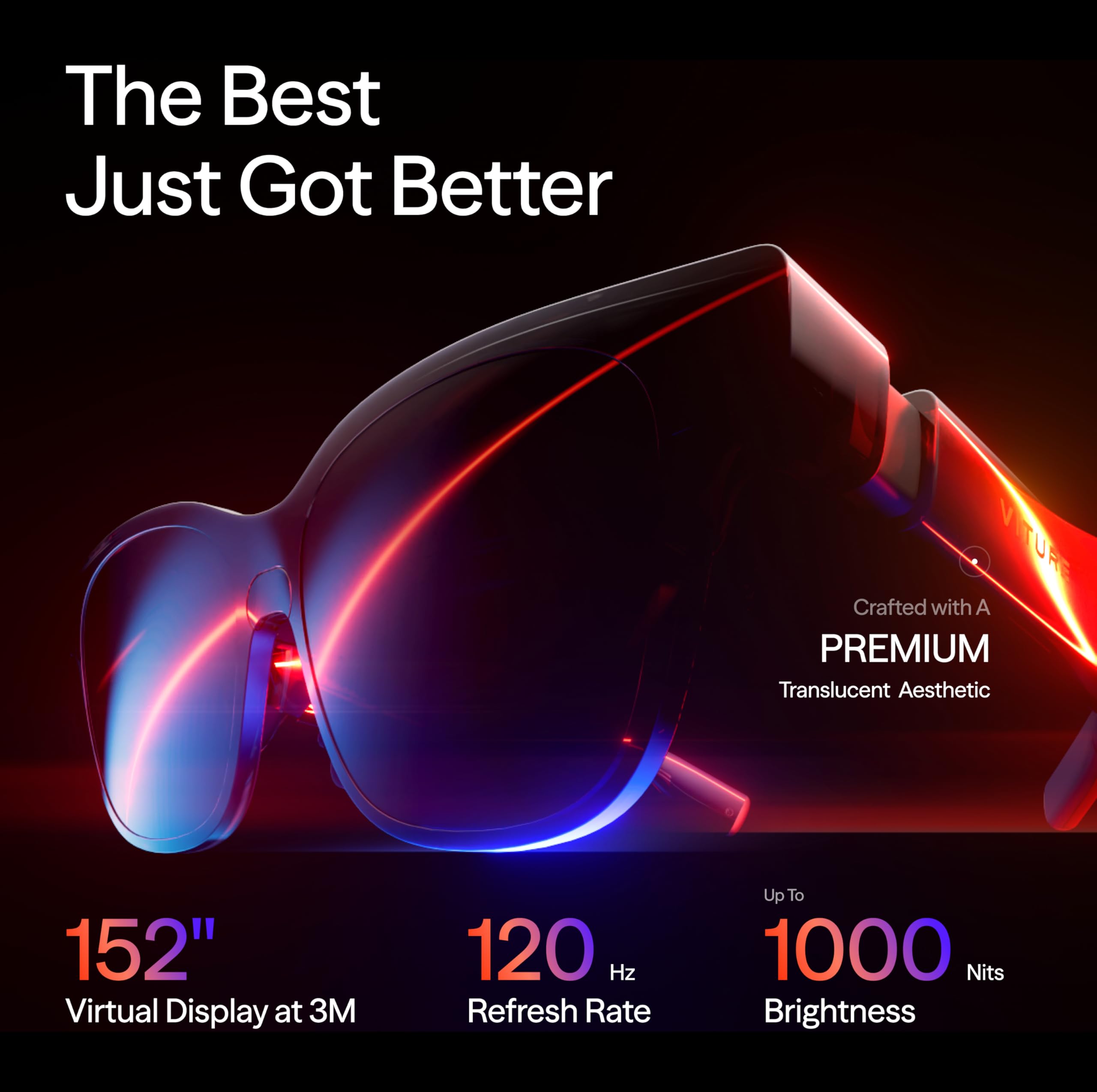 VITURE Luma Pro XR Glasses — 152” 1200p Ultra Sharp Display, 1000 Nits, 52° FOV, Dimming Adjustments, AR Glass for iPhone 17/16/15, Android, Mac, PC, Steam Deck, First-Ever XR Experience for Switch 2