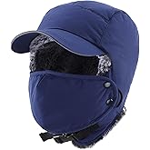 Home Prefer Waterproof Mens Faux Fur Trooper Trapper Hat Hunting Warm Winter Hat with Ear Flaps Visor Face Mask