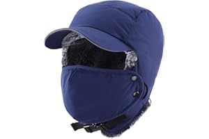 Home Prefer Waterproof Mens Faux Fur Trooper Trapper Hat Hunting Warm Winter Hat with Ear Flaps Visor Face Mask