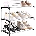 Fouews Small Shoe Rack, Narrow Stackable Shoe Shelf Organizer for Entryway, Doorway and Bedroom Closet (3-Tier, Black)