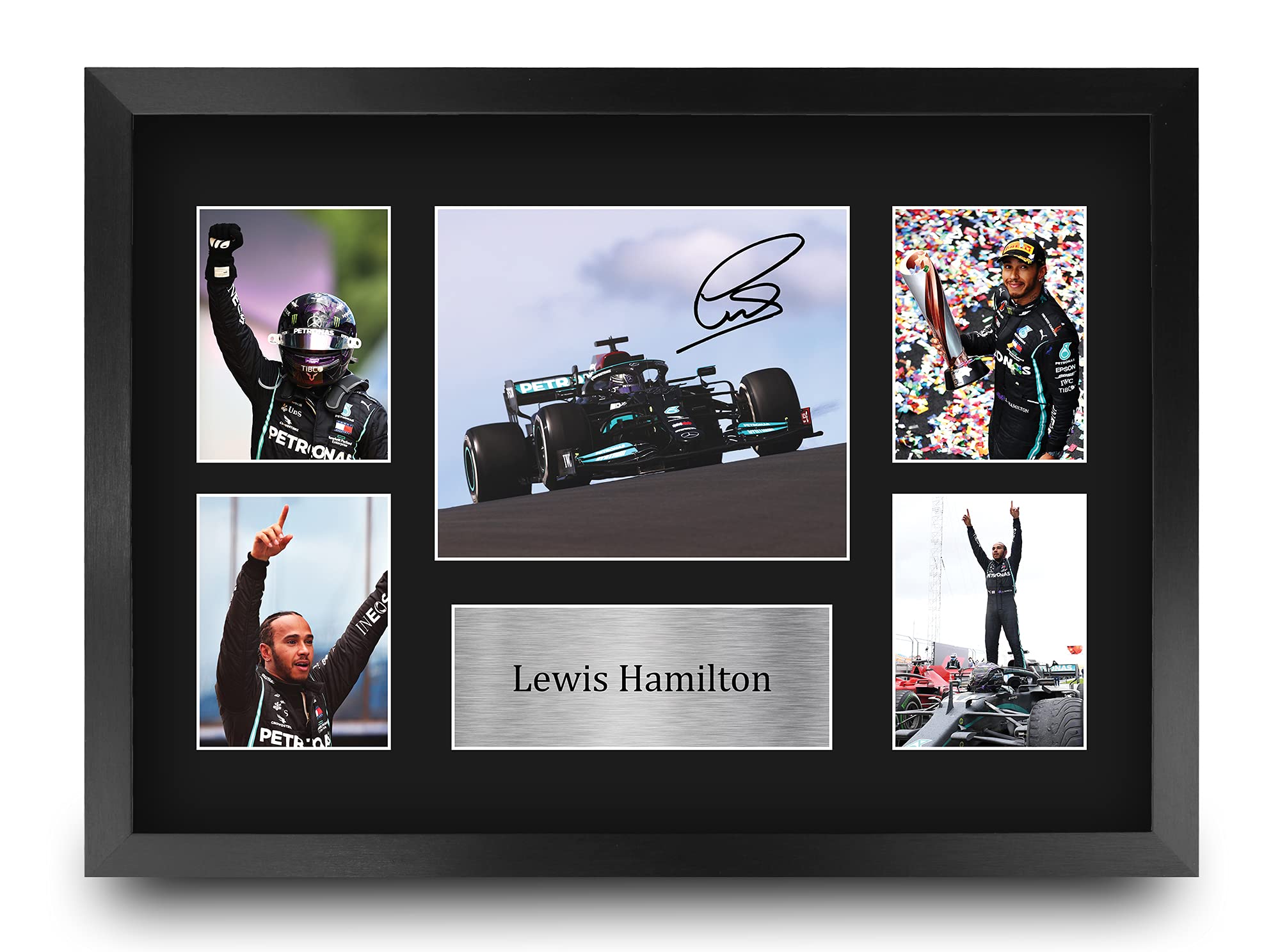 HWC Trading FR A3 Lewis Hamilton Gifts Printed Signed Autograph Presentation Display for F1 Formula 1 Racing Fans - A3 Framed
