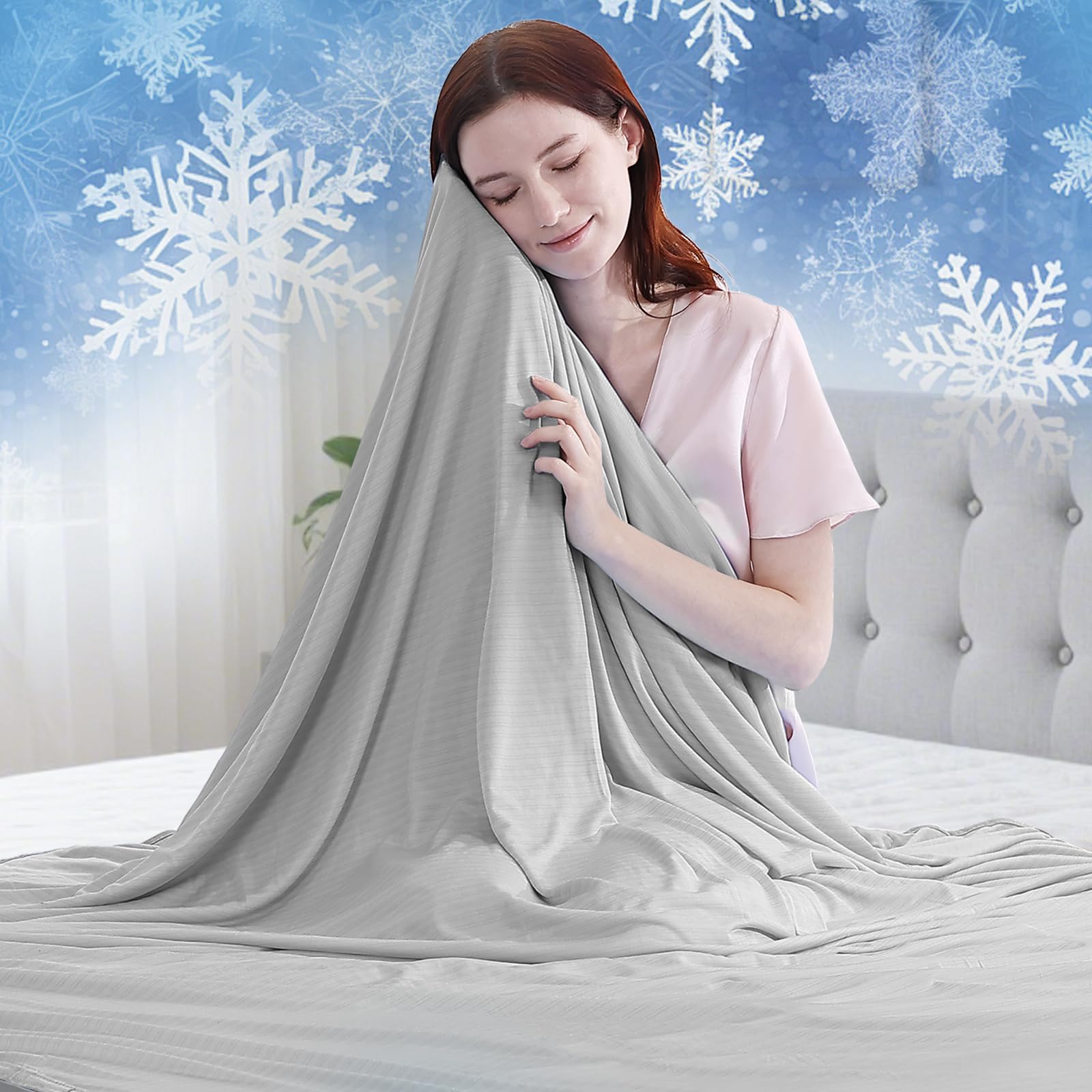 Luxear Cooling Blanket for Night Sweats, Arc-Chill 3.0 Cooling Fiber Q-Max 0.5 Lightweight Summer blankets Double-sided Cool Throw Blanket, Cool Blanket for Sofa Double Bed or Travel Gray 150x200cm