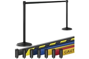 Visiontron VISIONTRON Retractable Belt Barrier 2pk, 40” Tall Crowd Control Stanchion, 10’ Long Belt/Visiontron Prime Steel, Self-Straightening No-Tools Assembly, (VS Black Post w/Black Belt)