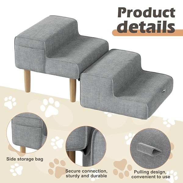 PAKALIFE DOG RAMP OTTOMAN,2-IN-1 DOG STEPS FOR BED&COUCH,FOLDABLE SOLID WOOD PET RAMPS&DOG STAIRS FOR SMALL, SENIOR DOGS & OLD CATS TO GET ON BED,WASHABLE COVER,135LB CAPACITY