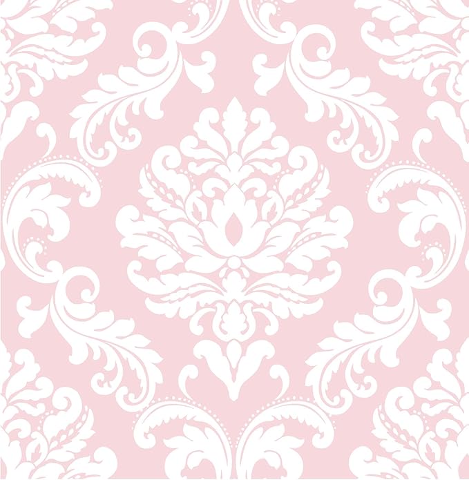 Brewster アリエル ダマスク柄の剥がして貼り付ける壁紙 ピンク Nu1397 1 壁紙 Amazon