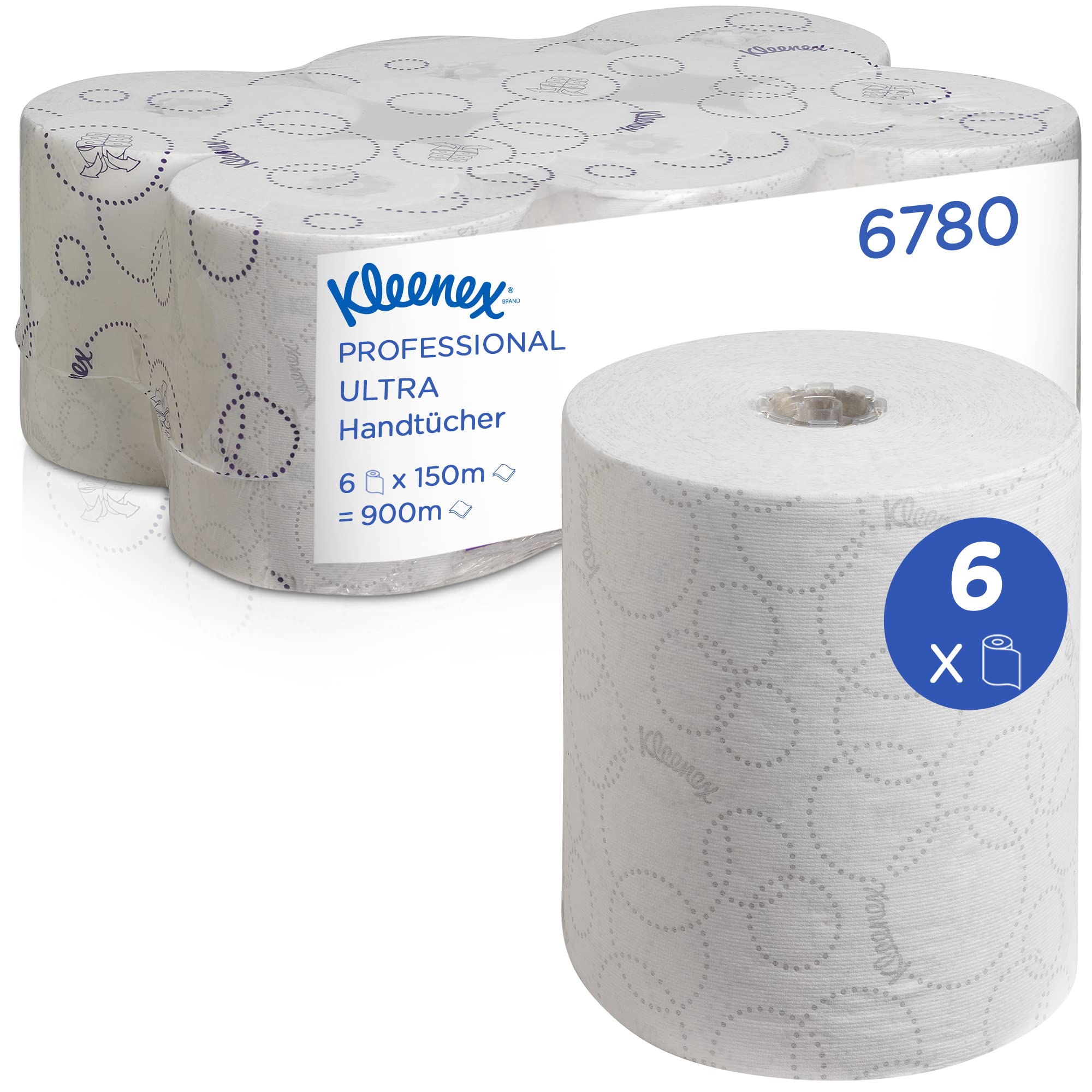 Kleenex Ultra Rolled Paper Hand Towels 6780 – 2-Ply, Embossed, Soft & Absorbent, Food Contact Certified – for Premium Hand Drying – Compatible with Aquarius Dispensers – 6 x 150m (900m Total)