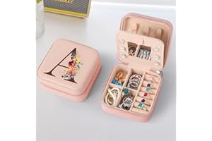 Parima Christmas Gifts for Women - Women Gifts Idea, Personalized Birthday Gifts, Travel Jewelry Case Organizer Initial Small Jewelry Box, Woman selfcare gifts - Letter A, Pink