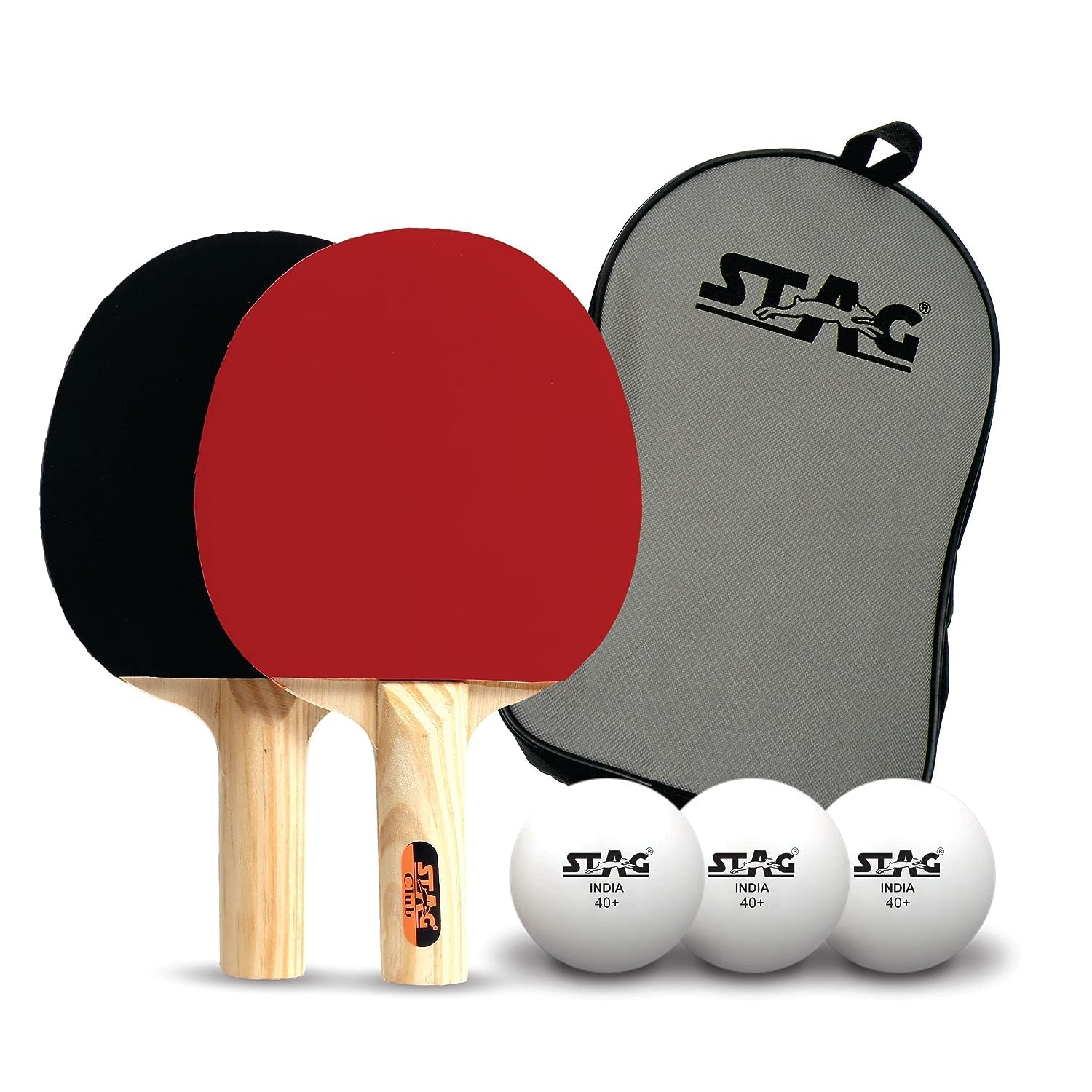 STAG 1 Star Table Tennis Playset | (Red) Wood | ITTF Approved Rubber | 2 Rackets & 3 Balls | Table Tennis Rackets and T.T Balls Included