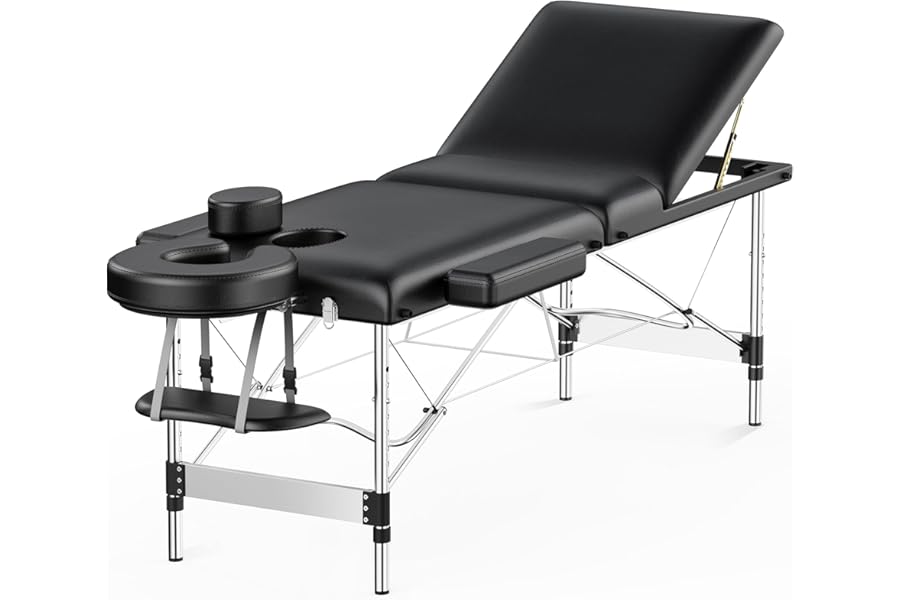 Massage Table Portable 84″ Long 24″ Wide Professional 3 Sections Reclining Massage Couch, Aluminum Adjustable Esthetician Bed Tattoo Table SPA Lash Salon Bed with Carrying Bag (Black)