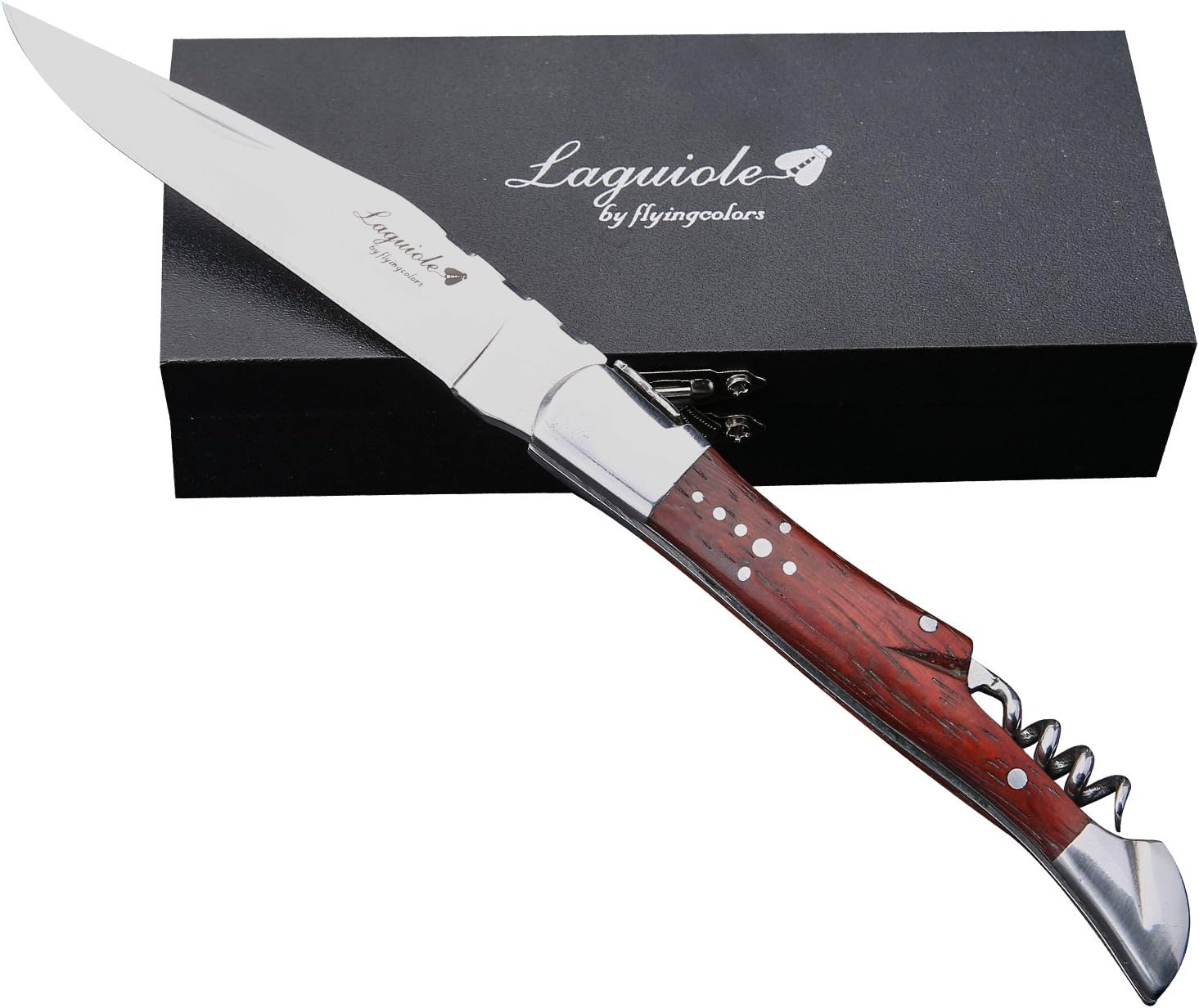 Flying Colors Laguiole Folding Pocket Knife.Stainless Steel, Olive Wood