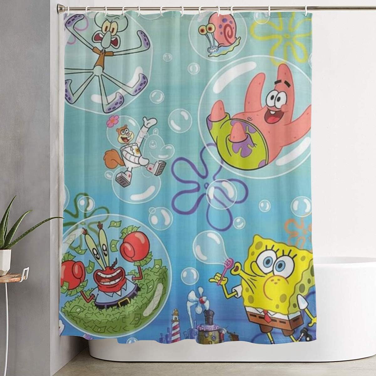 Duwamesva Shower Curtain- Spongebob Squarepants Art Print, Polyester Fabric Bathroom Decorations Collection with Hooks-60 X 72 Inch