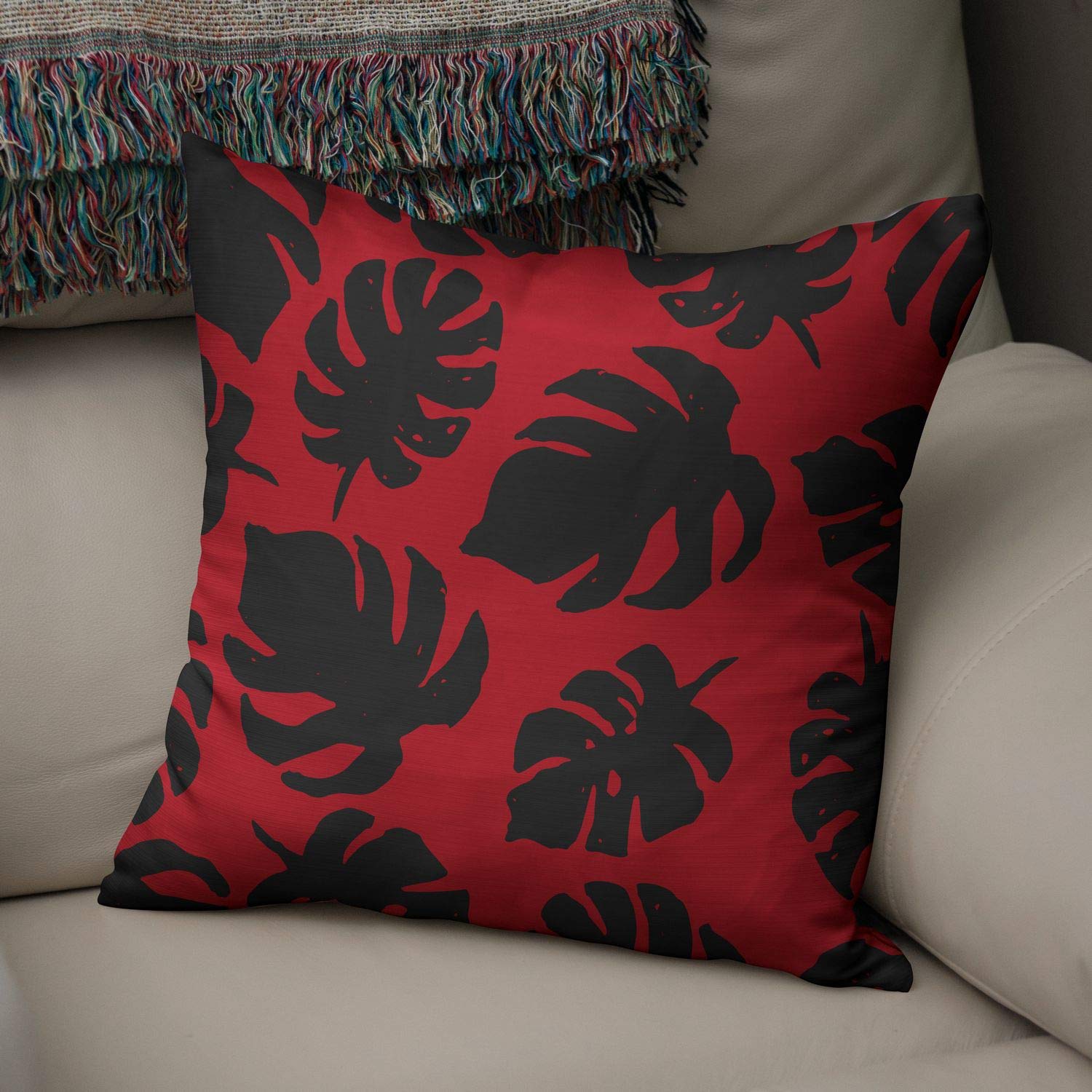 Bonamaison Decorative Cushion Cover Red & Black, Throw Pillow Covers, Home Decorative Pillowcases for Livingroom, Sofa, Bedroom, Size: 50x50 Cm - Designed and Manufactured in Turkey