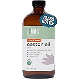 J MAC BOTANICALS, Organic Castor Oil Cold Pressed (Glass Bottle, 16 oz) pure unrefined, hexane free for face, skin, eyelashes, pack wraps, pads