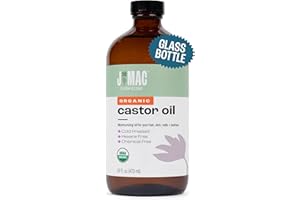 J MAC BOTANICALS, Organic Castor Oil Cold Pressed (Glass Bottle, 16 oz) pure unrefined, hexane free for face, skin, eyelashes