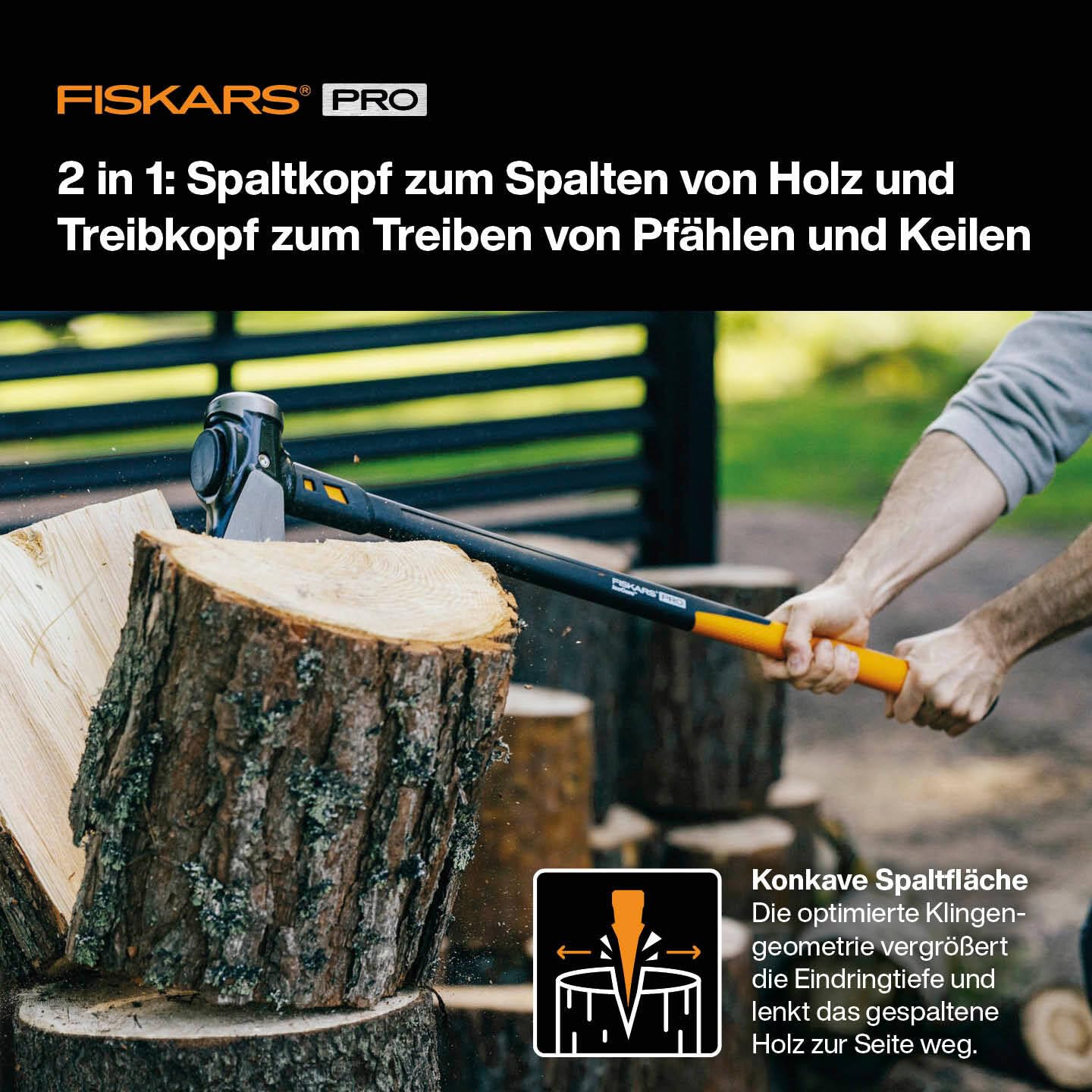 Fiskars Spaltaxt IsoCore XXL zum Spalten von Stammstücken oder zum Eintreiben von Keilen, Länge: 92 cm, Kopfgewicht: 3,6 kg, Schwarz/Orange, 1020220 3