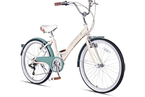 vollsch 24 Inch 6-Speed Hybrid Beach Cruiser Bike for Girls Youth Women Ages Over 8 Years Old Teens Kids Bicycle with Dual V-Brakes Adjustable Seat, Multiple Colors