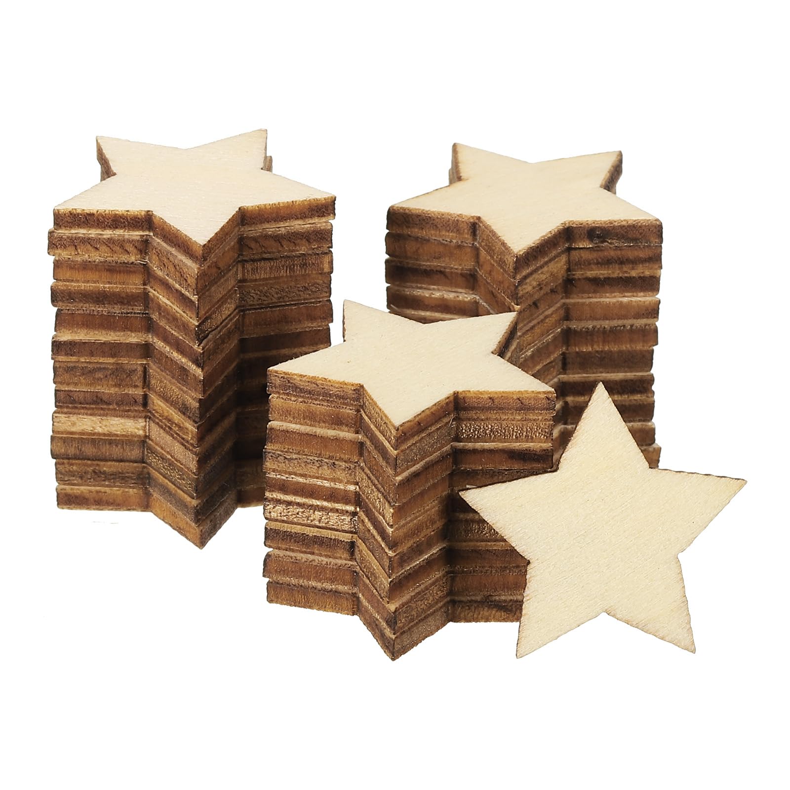 PATIKIL 25mm Wooden Stars, 300 Pack Unfinished Wood Stars Blank Wooden Cutouts Ornaments Natural Wood Pieces for Christmas Party Craft Projects