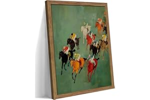 Framed Vintage Abstract Wall Art, Retro Horse Racing Scene Poster Prints, Modern Classic Equestrian Canvas Artwork, Energetic