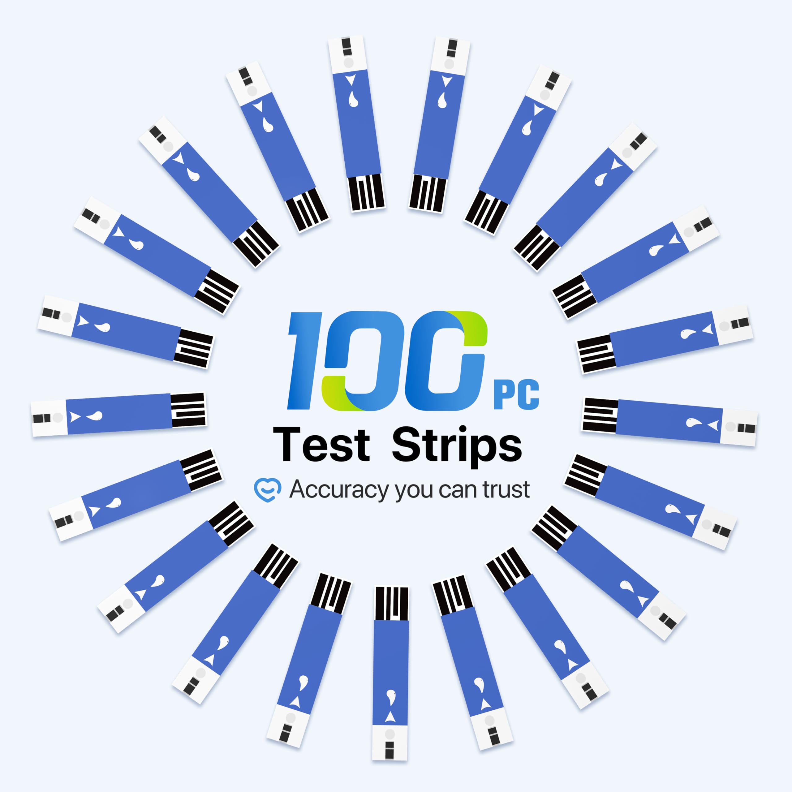Diabetic Blood Test Strips*100, Used for G-425-1,G-425-2V, G-425-3, G-427B Blood Glucose Monitor Only, 0.7μl Blood Sample, Accurate Measurement, Results in 5 Seconds, 2 Bottles of 50 Pc