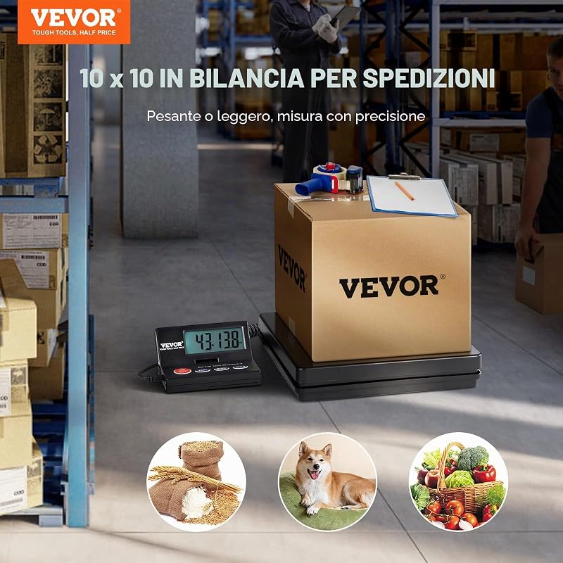 Bilancia Digitale Pesa Pacchi di Spedizione Pacchi Postali Uso Commerciale in ABS Carico tra 10g-50kg per Corriere Fattoria, Bilancia per Pacchi 250 x 250 x 43 mm Schermo LCD Funzione Tara Hold