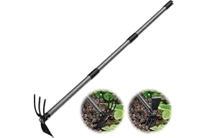 HARRMS Garden Hoe Cultivator Combo Tool, 45" Long Handle Stainless Steel Heavy Duty Hand Tiller for Flower Beds, Patio, Garden Loosening Soil Weeding Digging