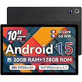 2025 Latest Tablet, Android 15 Tablet 10.4 Inch Octa-Core, 1280 x 800 IPS, 20GB RAM 128GB ROM 1TB TF, 5G WiFi 6, Bluetooth 5.