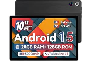 Jeazans 2025 Latest Tablet, Android 15 Tablet 10.4 Inch Octa-Core, 1280 x 800 IPS, 20GB RAM 128GB ROM 1TB TF, 5G WiFi 6, Blue