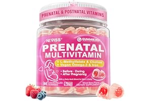 NEVISS Prenatal Vitamins for Women Multivitamin Gummies w/ Methylfolate 1mg, Choline Omega-3(DHA+EPA) Iron, Postnatal Vitamins for Women Breastfeeding | Before,During & After Pregnancy,Sugar Free,Vegan,60Cts