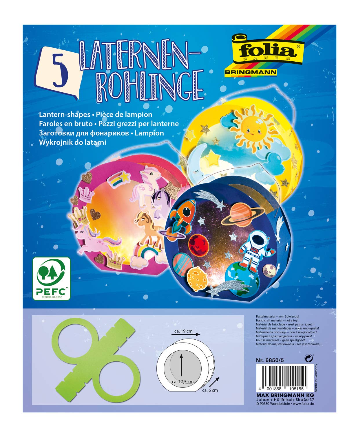 folia 6850/5 Round Lantern Blanks Made of Photo Card Pack of 5 in May Green for Gluing Together Diameter Approx. 19 cm Window Cut-Out Approx. 13.5 cm