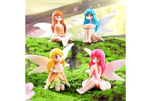 GWINDRISE Mini Fairy Figurines Set, 4-Piece Fairy Garden Accessories, Gifts for Girls, Fairies Miniatures for Garden Decor, Birthday Cake Topper or Dashboard Ornaments