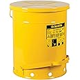 Justrite 14 Gallon Galvanized Steel Oily Waste Can, 20" x 16" Metal Oil Rag Safety Can with Foot Operated Self-Closing Lid for Oil Rag Disposal, Made in The USA, Yellow, 09501