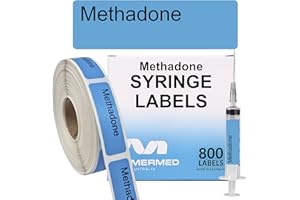 MERMED Methadone Anesthetic Syringe Labels - Box of 800 Labels on Roll (1" core). 12mm x 40mm (Approx 0.5" x 1.5"). Latex-Free Permanent Adhesive. Printed in Australia by Specialist Medical Printer
