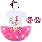 IBTOM CASTLE Baby Girls Cake Smash 1st Birthday Outfit Romper Dress+Polka Dots Tutu Skirt Barefoot Sandals for Photograph