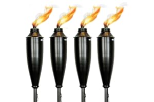 DECO WINDOW Garden Torches for Outside - Deco Home Pack of 4 Metal Garden Torches Citronella for Outdoor Ambiance - Decorative and Functional for Patio, Lawn, and Backyard-Black