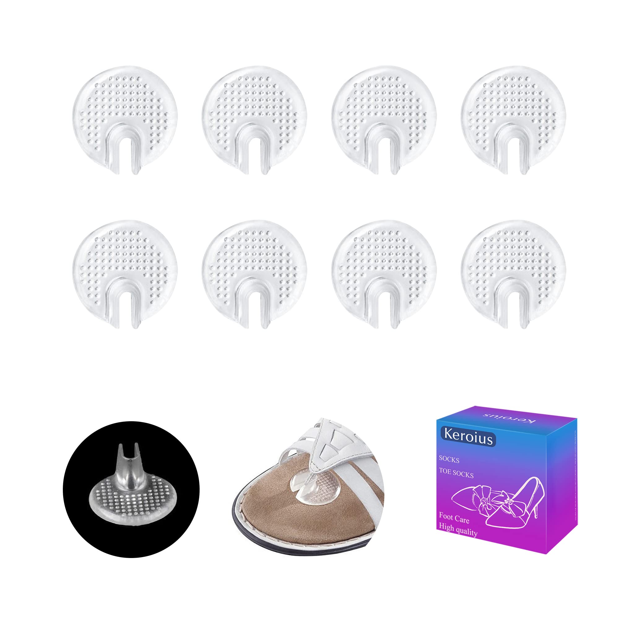 Photo 1 of Keroius Gel Metatarsal Pads for Thong Sandals Flip Flop,No Slip Silicone Flip Flop Sandals Inserts Pad,Self Adhesive Toe Protector for Relief Pain & Rub (4 Pairs Clip)