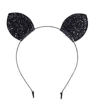 Six Haarreif Paillettenbestickter Haarschmuck Katzen Ohren Für Karnevalfaschingmottopartys Schmaler Metallreif Schwarz 315 669