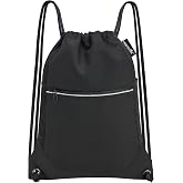 HOLYLUCK Drawstring Backpack Small Gym Bag with Mesh Pockets String Bag Backpack for Men Women, Black