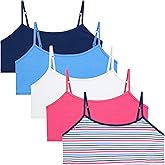 Rene Rofe Girls Training Bras - 5 Pack Soft Stretch Cotton Bra, Cami Style Girls Underwear with Adjustable Straps (7-14)