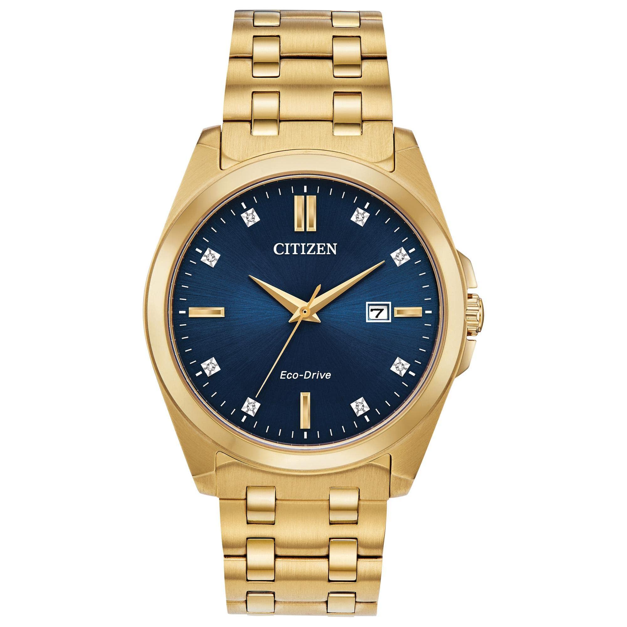 Reloj Citizen Classic Peyton Eco-Drive de 3 manecillas para hombre, fecha, cristal de zafiro, marcadores de diamantes, esfera dorada/azul