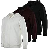 Real Essentials 3 Pack: Mens Fleece Long Sleeve Full Zip Hoodie - Athletic Sweatshirt Jacket (Available in Big & Tall)